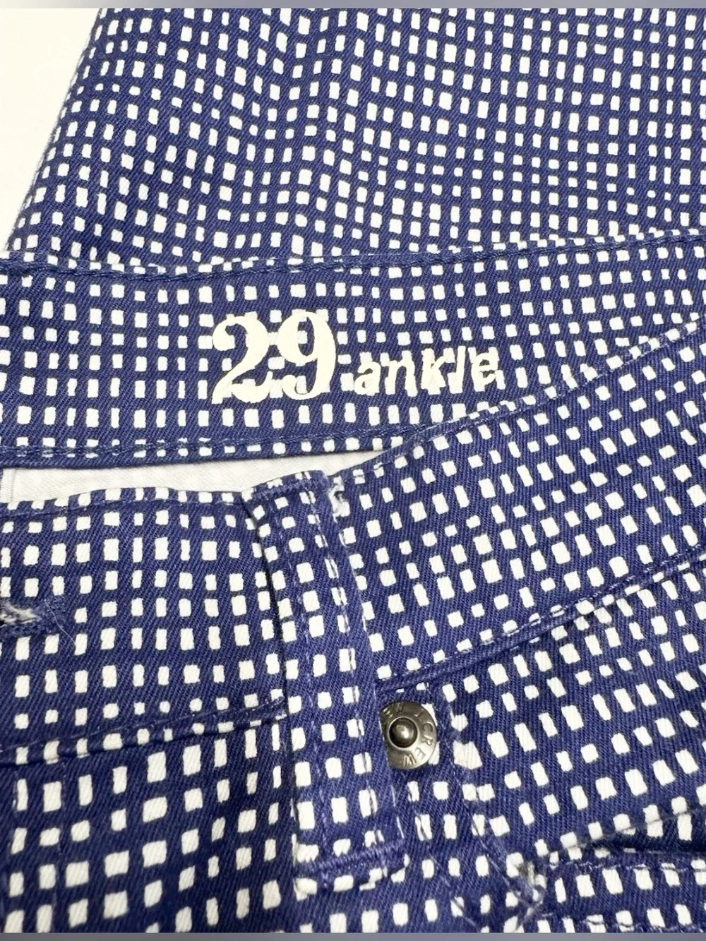 J. CREW Toothpick Navy Checkered Stretch Low Rise Slim Cotton Pants Sz 29